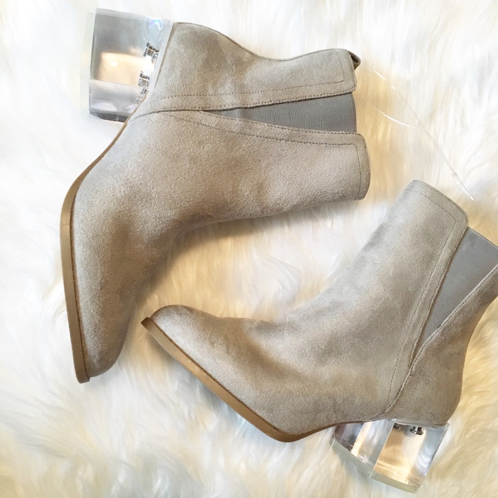 Light Grey Suede Booties With See Through Heel - Picture 5 of 8